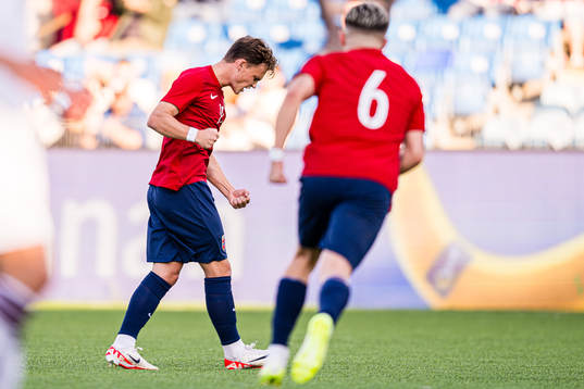 Kristian Fredrik Malt Arnstad of Norway celebrates