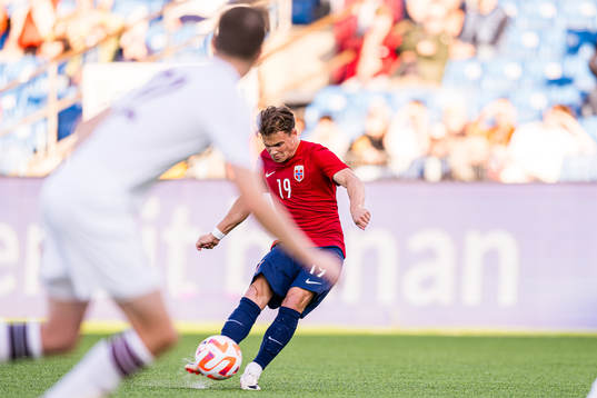Kristian Fredrik Malt Arnstad of Norway scores the 1-0 goal