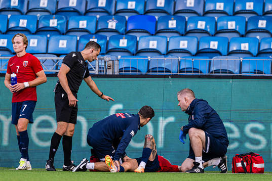 Isak Hansen-Aarøen of Norway in pain