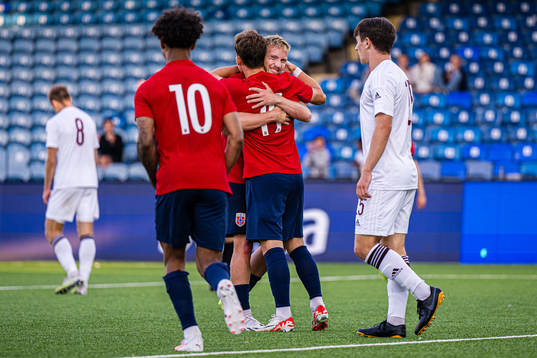 Kristian Fredrik Malt Arnstad of Norway celebrates