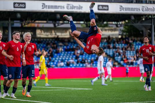 Kristian Fredrik Malt Arnstad of Norway celebrates