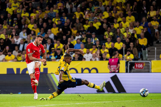 Marko Arnautovic of Austria scores the 0-2 goal against