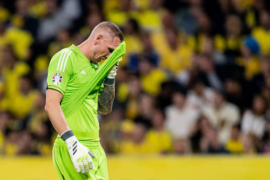 Goalkeeper Robin Olsen of Sweden looks dejected