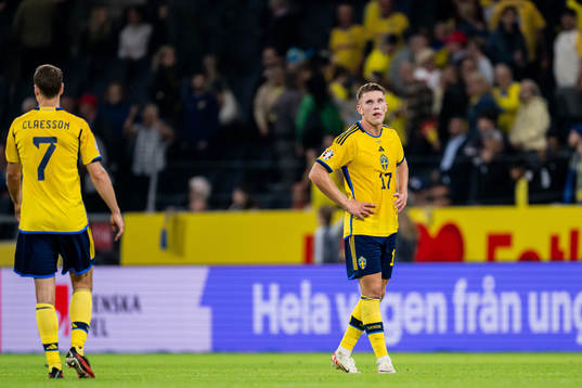 Viktor Gyökeres of Sweden looks dejected
