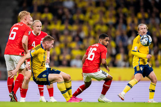 Dejan Kulusevski of Sweden against Nicolas Seiwald and