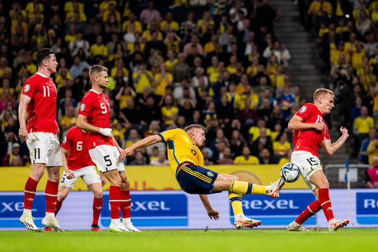 Viktor Gyökeres of Sweden and Philipp Lienhart of Austria