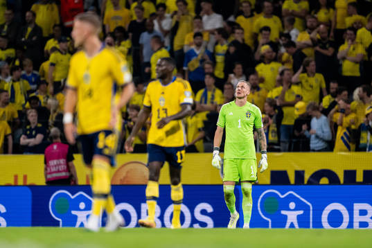 Goalkeeper Robin Olsen of Sweden looks dejected