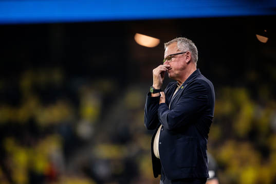 Head coach Janne Andersson of Sweden looks dejected