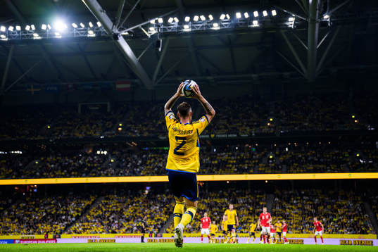 Linus Wahlqvist Egnell of Sweden with a throw-in