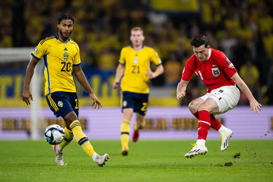 Jens-Lys Michel Cajuste of Sweden and Michael Gregoritsch