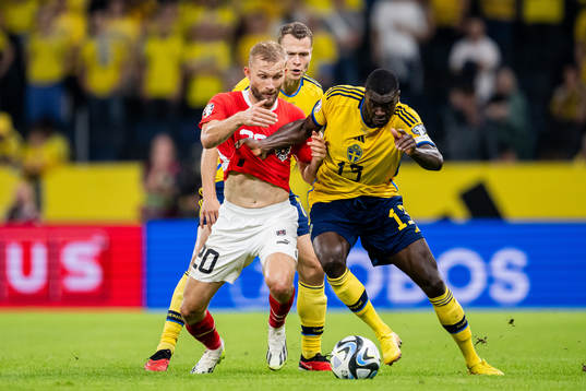 Konrad Laimer of Austria and Viktor Claesson and Ken Sema
