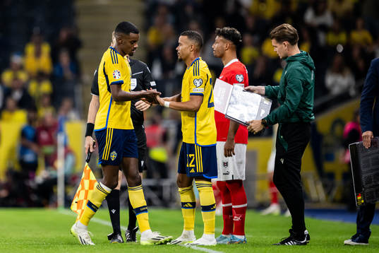 Alexander Isak and Robin Quaison of Sweden