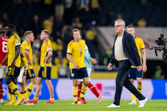 Head coach Janne Andersson of Sweden looks dejected