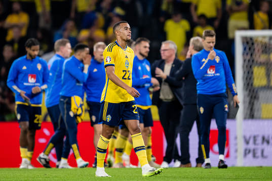 Robin Quaison of Sweden looks dejected