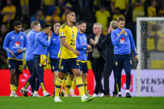 Robin Quaison of Sweden looks dejected