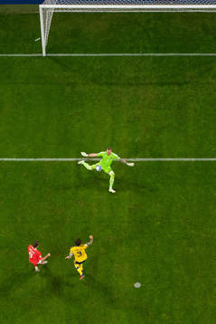Marcel Sabitzer of Austria against goalkeeper Robin Olsen
