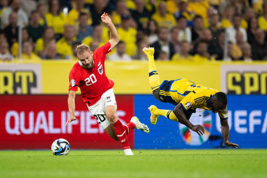 Konrad Laimer of Austria and Ken Sema of Sweden