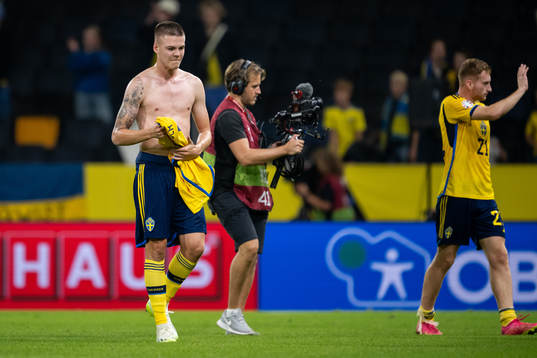 Emil Holm of Sweden looks dejected