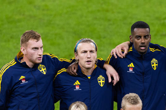 Dejan Kulusevski, Emil Forsberg and Alexander Isak of Sweden