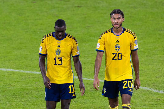 Ken Sema and Jens-Lys Michel Cajuste of Sweden looks