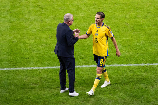 Head coach Janne Andersson and Albin Ekdal of Sweden