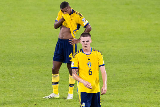 Emil Holm of Sweden looks dejected