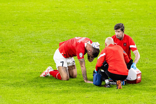 of Austria Marko Arnautovic in pain
