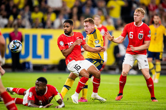 Dejan Kulusevski of Sweden against David Alaba, Phillipp
