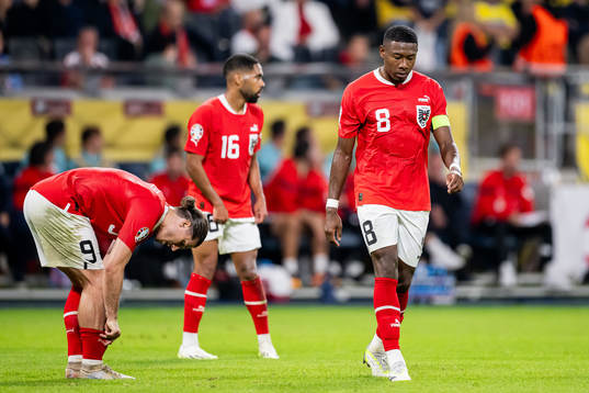 David Alaba of Austria looks dejected