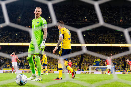 Goalkeeper Robin Olsen of Sweden looks dejected
