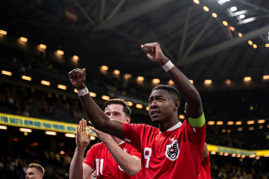 David Alaba of Austria celebrates