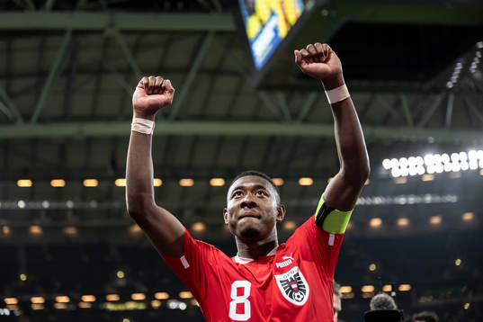 David Alaba of Austria celebrates