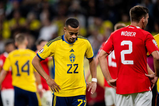 Robin Quaison of Sweden looks dejected
