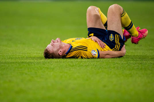 Dejan Kulusevski of Sweden in pain