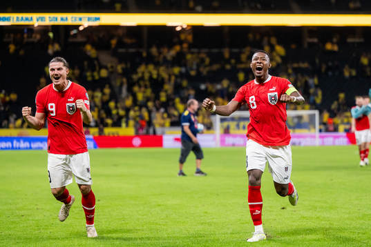 Marcel Sabitzer and David Alaba of Austria celebrate