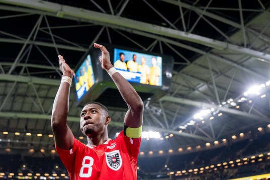 David Alaba of Austria celebrates