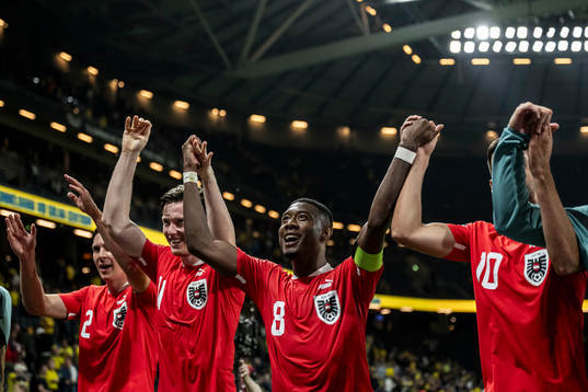 David Alaba of Austria celebrates