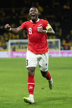 David Alaba of Austria celebrates