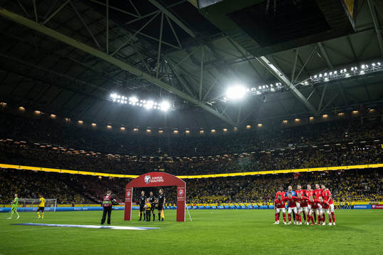 Players of Austria pose for a team group photo