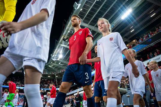 Kristoffer Ajer of Norway enters the pitch