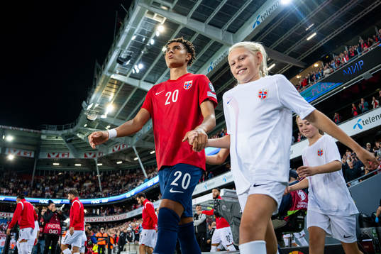 Antonio Nusa of Norway enters the pitch