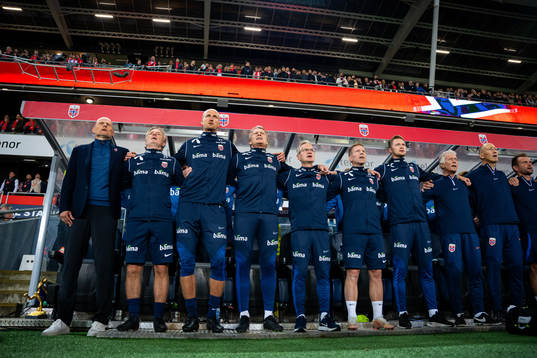 Ståle Solbakken, head coach of Norway, and his staff