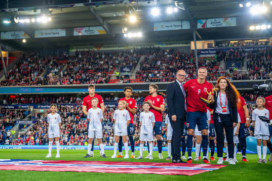 Erling Braut Haaland of Norway is awarded the Nations