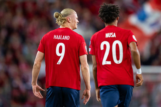 Erling Braut Haaland and Antonio Nusa of Norway