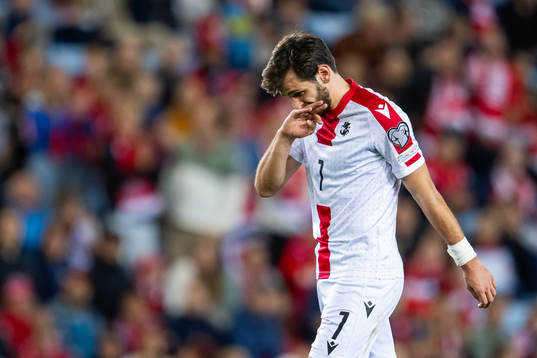 Khvicha Kvaratskhelia of Georgia looks dejected