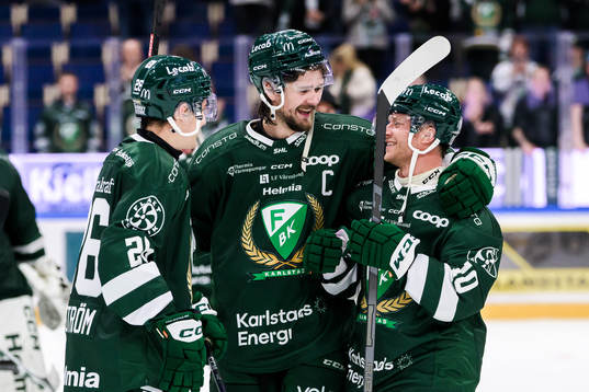Färjestads Joel Nyström, Linus Johansson och Marcus