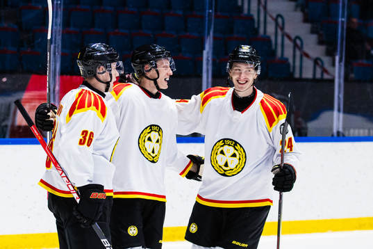 Brynäs Oliver Tärnström (m) jublar med Linus Ölund (v)