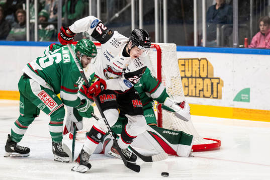Rögles Valtteri Viljanen och Malmö Redhawks Anton Wahlberg