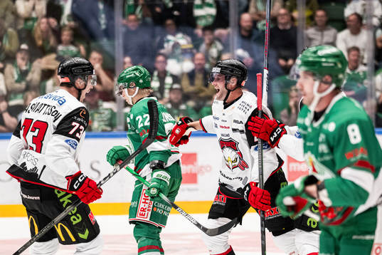 Malmö Redhawks Adam Ollas Mattsson och Kim Rosdahl jublar