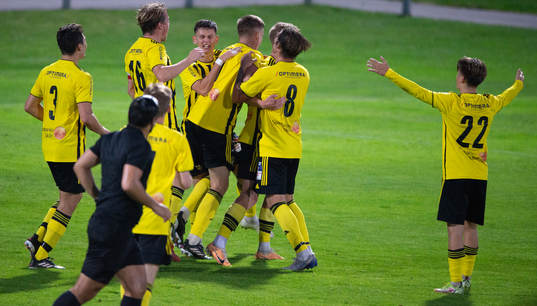 IFK Hässleholms jubel i matchen i division 2 mellan IFK
